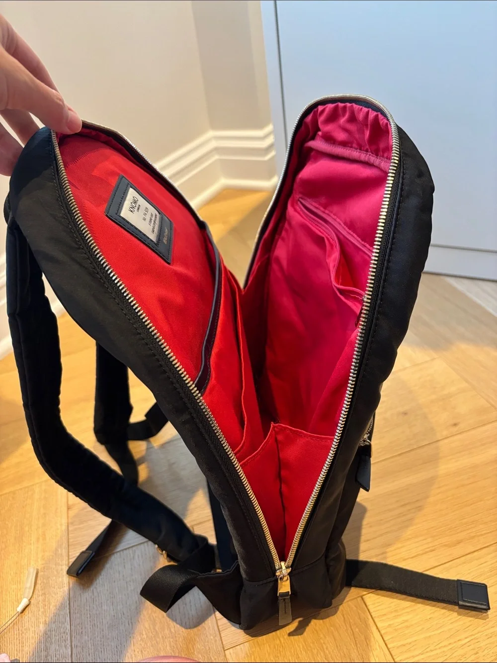 KNOMO Black Nylon Laptop Backpack with Front Zip Pocket
